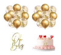 Ensemble de 20 Ballons et "Oh Baby" Décoration de Gâteau Doré