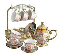 Ensemble de 20 pièces de vaisselle à thé en porcelaine rétro, avec support métallique et plateau, céramique européenne, spécialement conçu pour les femmes, pour 6 personnes. (Modèle papillon)