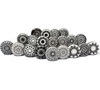Ensemble de 20 poignées de céramique avec designs en mosaïque florale en noir, peint à la main. Tireurs à la main pour armoires, tiroirs et confortables. Poignées classiques de 38 mm de diamètre.