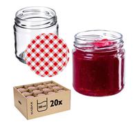 KADAX Lot de 20 bocaux 200 ml avec couvercles à vis Ø 66 mm - bocaux à dessert à parois épaisses, hermétiques, lavables au lave-vaisselle, idéaux pour les confitures et conserves