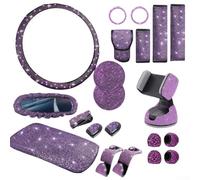 Ensemble de 21 pièces pour intérieur de voiture comprenant une housse de volant, un dessous de verre diamant et un support de téléphone portable réglable pour le style de véhicule (violet)
