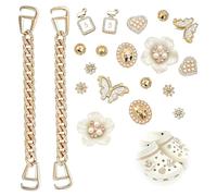 Ensemble de 22 Charms Compatibles avec Crocs, Breloques Dorées et Blanc Nacré Style Luxe, Fleurs, Cœurs, Papillons, Chaînes Strassées, Accessoires pour Personnaliser Sabots et DIY