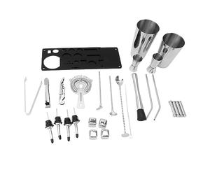 Ensemble de 23 pièces de shaker à cocktail, kit professionnel de barman en acier inoxydable avec support en acrylique, outils de mélange pour bar à domicile et soirées, comprenant