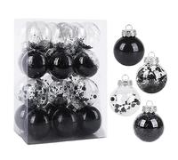 Ensemble de 24 Boules de Noël Noires et Blanches - Ornements Incassables à Suspendre pour l'Arbre - Décoration Délicate (Noir)