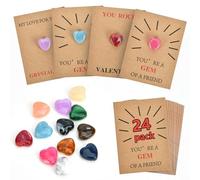 Ensemble de 24 cadeaux en cristaux pour femmes, cœurs en gemmes et pierres précieuses, cartes à échanger avec gemmes en forme de cœur, cartes de Saint-Valentin pour garçons, filles