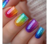 Ensemble de 24 faux-embouts carrés courts à usage quotidien, pièces de manucure à paillettes dégradées avec 12 tailles incluses pour un rafraîchissement rapide et des moments photo