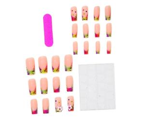 Ensemble de 24 faux-embouts de manucure colorés avec imprimé animal, base nue brillante et détails de breloque en étoile blanche pour un coiffage rapide, à coller sur une main décorative de à