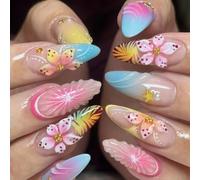 Ensemble de 24 faux-embouts de manucure réutilisables à dégradé floral 3D avec 12 tailles pour un usage quotidien, un rafraîchissement de voyage et une préparation rapide