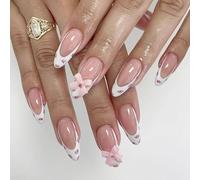 Ensemble De 24 Faux Ongles Moyens Tulipes Nœuds Floraux Réutilisables À Pression Application Facile Matériaux ABS Sûrs Pour Femmes Faux Ongles