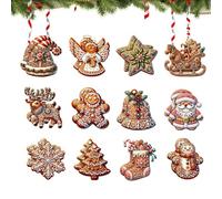 Ensemble de 24 Ornements en Bois pour Noël - Figurines Roses Bonhomme en Pain d'Épice, Père Noël, Élan & Flocon | Décor Suspendu Style Campagnard pour Sapin, Fêtes & Embellissement de Soirée