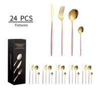 Ensemble de 24 pièces couverts en acier inoxydable plaqué titane le service de couverts sert 6 personnes Rose or