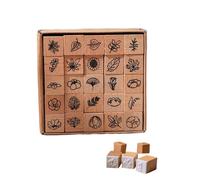 Ensemble de 25 mini-tampons en bois faits main (motifs floraux) - Fabriqués en bois naturel compacts et portables.