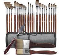 Ensemble de 25 pinceaux synthétiques de qualité supérieure pour acrylique, avec plateau à mouchoirs et planche à dessin. Convient