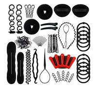 Ensemble de 27 accessoires de coiffure - Kit d'outils de tressage français et pour chignons - Pinces à cheveux noires/barrettes/outil de tressage/élastiques