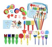 Ensemble De 27 Pièces De Pinceaux De Peinture Graffiti Éponge, Jouets Éducatifs Pour Enfants De La Maternelle, Avec Sac De Rangement