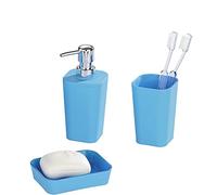 Ensemble de 3 accessoires de salle de bain Rainbow bleu avec surface douce au toucher, ensemble d'accessoires de salle de bain avec porte-savon, distributeur de savon et gobelet à brosse à dents