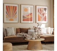 Ensemble de 3-Affiche Abstraite Soleil et Lune Style Bohème pour Chambre Décoration Moderne Mi Siècle Tableau sur Toile Art Mural pour Salon Cuisine Ou Bureau -40 * 60cm (Pas encadré)