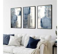 Ensemble de 3 Affiches D'Art Abstraites Bleu Marine Gris Avec Coups de Pinceau Peinture sur Toile Tableau Mural pour Salon Bureau Décoration D'Intérieur-60x80Cm=24x31 Pouces-3 Pièces (Sans Cadre)