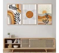 Ensemble de 3 affiches décoratives géométriques représentant des plantes du désert et un soleil ; illustration abstraite ; peinture d'art moderne ; décoration intérieure (60 x 90 cm x 3 / sans cadre)