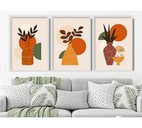Ensemble de 3 affiches imprimées style milieu du siècle - Peinture sur toile Vases bohèmes, tableaux d'art mural scandinaves pour la décoration intérieure du salon (70 x 110 cm x 3 / Cadre intérieur)
