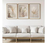 Ensemble de 3 affiches murales florales modernes, impressions minimalistes sur toile beige, œuvre d'art botanique aux tons neutres et doux pour Convient aux chambres, sans cadre (21 x 30 cm)