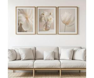 Ensemble de 3 affiches murales florales modernes, impressions minimalistes sur toile beige, œuvre d'art botanique aux tons neutres et doux pour Convient aux chambres, sans cadre (21 x 30 cm)