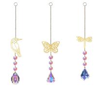 Ensemble De 3 Attrape-Soleil En Cristal ¿ Colibri, Hibou, Papillon ¿ Prismes Plaqués Or Pour Décoration Intérieure Et Cadeaux