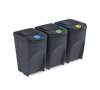 PROSPERPLAST Ensemble DE 3 bacs de Recyclage 105L Plastique SORTIBOX Anthracite Couleur