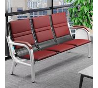 Ensemble de 3 Bancs de Salle D'attente, Chaise de Réception de Bureau en Cuir Synthétique avec Dossiers, Bancs de Hall Assortis avec Rampes en Bois, Structure en Métal, for Bureaux, Aéroports(Red)
