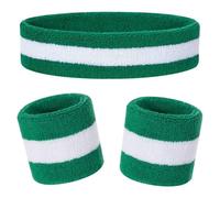 Ensemble de 3 bandeaux anti-transpiration pour enfants - Bandeau athlétique en coton pour le sport - Absorption de la transpiration (1 bandeau + 2 bracelets) (bleu sarcelle + blanc)