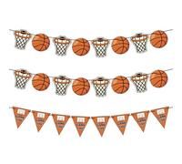 Ensemble de 3 bannières décoratives sur le thème du basketball, prêtes à suspendre, avec ficelle pré-enfilée. Idéal pour les fêtes d'anniversaire, les événements sportifs et les jours de match.