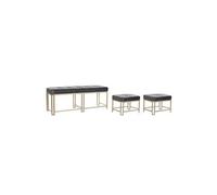 Ensemble de 3 banquettes Coffres en mtal et velours coloris gris --