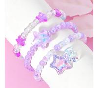 Ensemble de 3 bijoux mignons avec étoiles, perles et cœurs : bracelet, collier et bracelet de poignet. Idéal pour les filles au quotidien, pour les fêtes, les anniversaires et les soirées. Taille Uniq