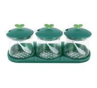 Ensemble de 3 Bocaux à Épices en Verre avec Couvercles et Support en Plastique Cheffinger Vert Vert G