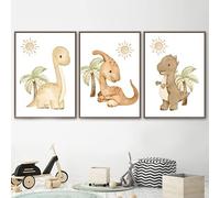 Ensemble de 3 Boho Dinosaur Sun Palm Dino Tracks Garderie Art Mural Imprimer Canvas Painting Nordique Poster Mur Photos Baby Enfants Bedroom Room Decor-30 * 50Cm/12 * 20 Pouces (Sans Cadre)