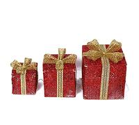 Ensemble de 3 boîtes-Cadeaux à LED décoratifs décoratifs de Noël Iron avec Arc Colis de Noël Ensemble de lumières Blanches Chaudes Batterie de décoration extérieure intérieure - Silver