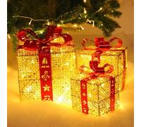 Ensemble De 3 Boîtes-Cadeaux De Noël avec Arcs Noël en Plein Air Décorations De Boîte Cadeau Lumineuse en Plein Air Art De Fer Creusé pour La Décoration De Noël De La Maiso, Golden