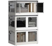 HomCom Boîtes de rangement 3x69L pliables empilables avec couvercle et roulettes, blanc/gris
