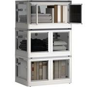 HomCom Boîtes de rangement 3x69L pliables empilables avec couvercle et roulettes, blanc/gris