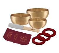 Ensemble de 3 bols chantants en bronze avec maillet, anneaux en feutre et housses, s rie universelle - FABRIQU EN INDE - Pour la m ditation, le