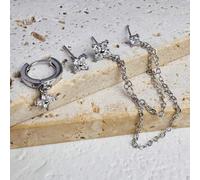 Ensemble de 3 boucles d'oreilles fleurs en zircone, pendentif chaîne argent pour femmes/filles, clou en forme de larme, bijoux percés romantiques, convient pour le port quotidien et les fêtes Standard