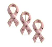 Ensemble De 3 Broches Épingles De Survie Du Cancer Du Sein Avec Ruban Rose De Prévention Et Sensibilisation Accent Cristal Émail Pour Femmes Plaqué Argent Or