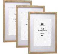 Ensemble de 3 cadres photo effet bois naturel A3, avec support sans acide pour A4, Cadre poster en bois A3, Convient pour montage mural vertical ou horizontal.