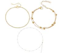 Ensemble de 3 colliers de taille fine avec perles rondes, bracelet, bracelet de cheville, chaîne de corps sexy, chaîne de corps réglable, chaîne de ventre simple, accessoire de plage d'été, taille