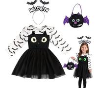 Ensemble de 3 costumes de chauve-souris pour enfants, 18-24 mois Costume de chauve-souris pour tout-petits Glow in The Dark avec serre-tête et sac,Costume chauve-sourise filles fantaisie TenuesCosplay