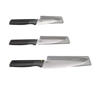 Joseph Joseph Duo Ensemble de couteaux Elevate 3 pièces, lames en acier inoxydable japonais, comprend un couteau d'office, un couteau dentelé et un couteau de chef avec étui de protection, Noir/Opal