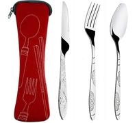 Ensemble de 3 couverts avec étui portable, couverts en acier inoxydable, ensemble d'ustensiles de camping avec sac