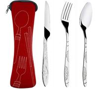 Ensemble de 3 couverts avec étui portable, couverts en acier inoxydable, ensemble d'ustensiles de camping avec sac