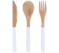 Ensemble de 3 couverts japonais en bois avec cuillère, fourchette, couteau, cuillères, fourchettes, couteaux pour cuisine, vaisselle en bois (blanc)