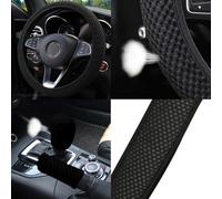 Ensemble de 3 Couvre Volants Voiture Universels Housse de Volant de Frein à Main et Levier de Vitesse Respirante Couverture de Volant de Voiture Souple Protège Volant Voitures Antidérapant 37-38 cm